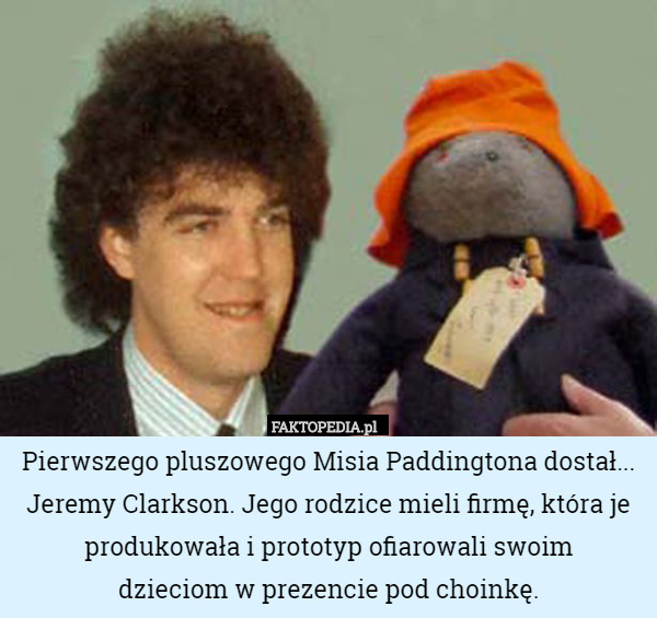 Pierwszego pluszowego Misia Paddingtona dostał... Jeremy Clarkson. Jego rodzice mieli firmę, która je produkowała i prototyp ofiarowali swoim
 dzieciom w prezencie pod choinkę. 