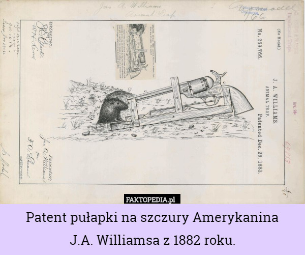 Patent pułapki na szczury Amerykanina
 J.A. Williamsa z 1882 roku. 