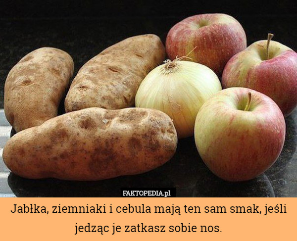 Jabłka, ziemniaki i cebula mają ten sam smak, jeśli jedząc je zatkasz sobie nos. 