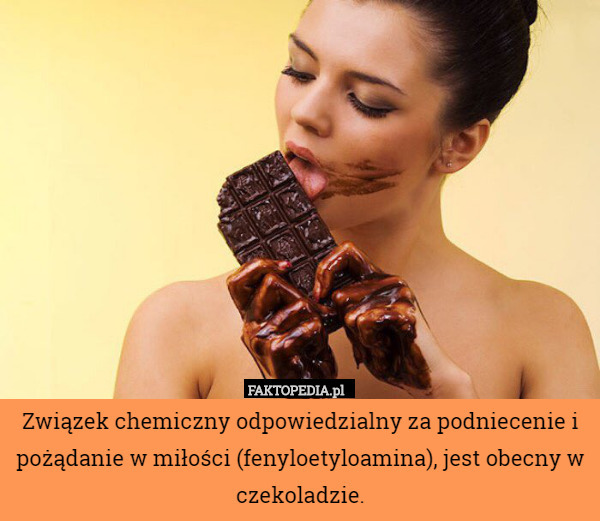 Związek chemiczny odpowiedzialny za podniecenie i pożądanie w miłości (fenyloetyloamina), jest obecny w czekoladzie. 