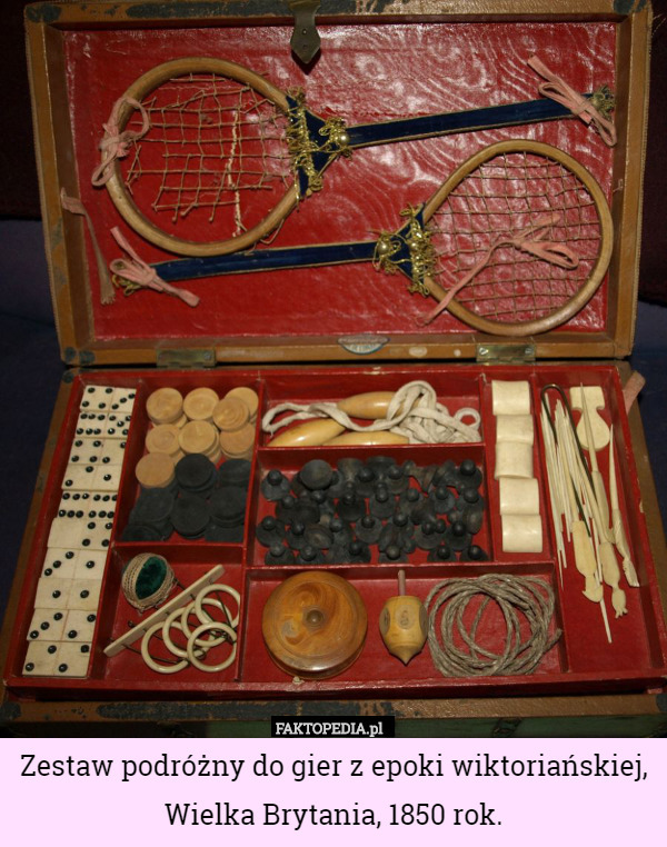 Zestaw podróżny do gier z epoki wiktoriańskiej, Wielka Brytania, 1850 rok. 