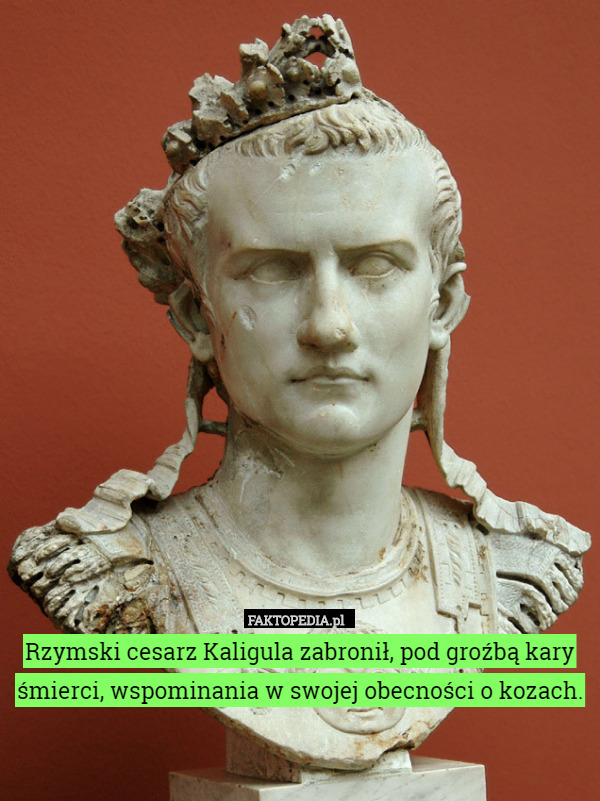 Rzymski cesarz Kaligula zabronił, pod groźbą kary śmierci, wspominania w swojej obecności o kozach. 