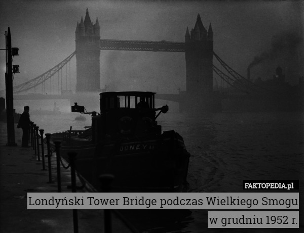 Londyński Tower Bridge podczas Wielkiego Smogu
w grudniu 1952 r. 