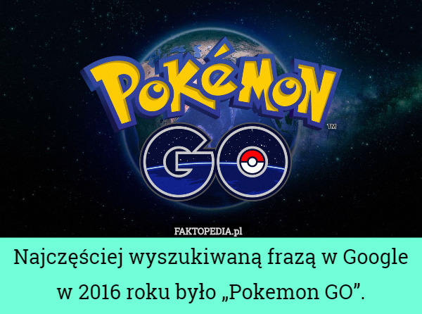Najczęściej wyszukiwaną frazą w Google w 2016 roku było „Pokemon GO”. 