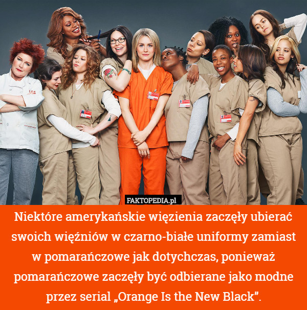 Niektóre amerykańskie więzienia zaczęły ubierać swoich więźniów w czarno-białe uniformy zamiast w pomarańczowe jak dotychczas, ponieważ pomarańczowe zaczęły być odbierane jako modne przez serial „Orange Is the New Black”. 