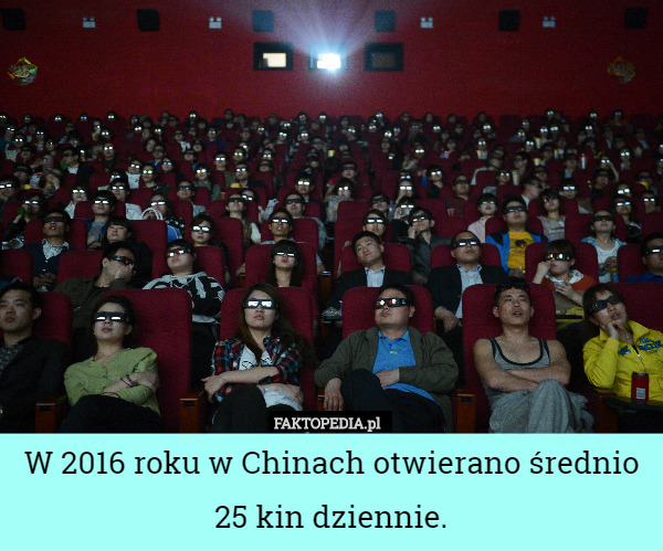 W 2016 roku w Chinach otwierano średnio 25 kin dziennie. 