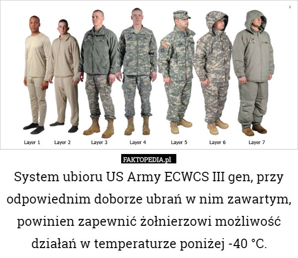 System ubioru US Army ECWCS III gen, przy odpowiednim doborze ubrań w nim zawartym, powinien zapewnić żołnierzowi możliwość działań w temperaturze poniżej -40 °C. 