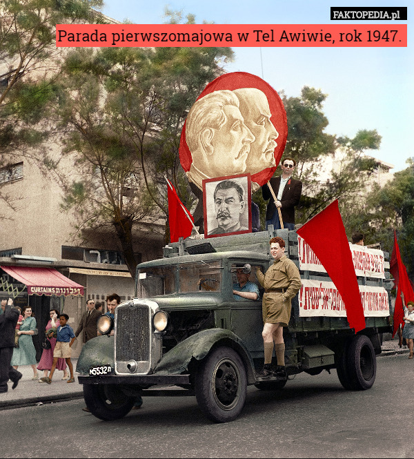 Parada pierwszomajowa w Tel Awiwie, rok 1947. 