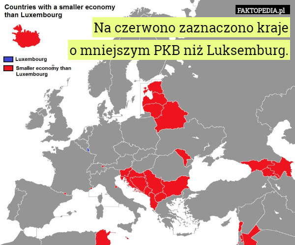Na czerwono zaznaczono kraje
 o mniejszym PKB niż Luksemburg. 