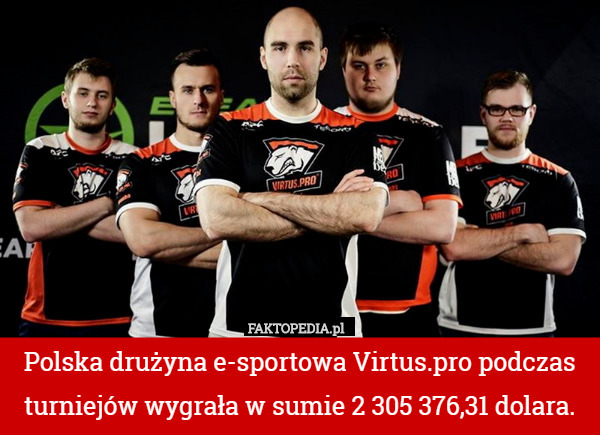 Polska drużyna e-sportowa Virtus.pro podczas turniejów wygrała w sumie 2 305 376,31 dolara. 