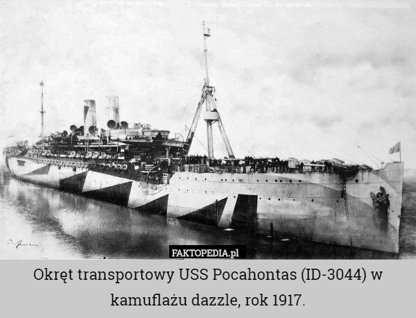 Okręt transportowy USS Pocahontas (ID-3044) w kamuflażu dazzle, rok 1917. 