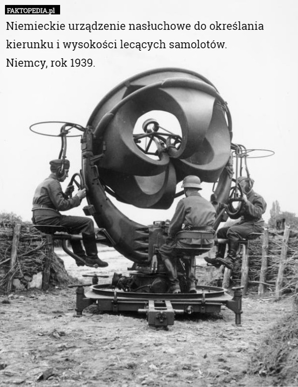Niemieckie urządzenie nasłuchowe do określania kierunku i wysokości lecących samolotów.
Niemcy, rok 1939. 