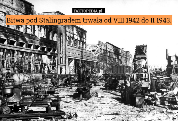 Bitwa pod Stalingradem trwała od VIII 1942 do II 1943. 