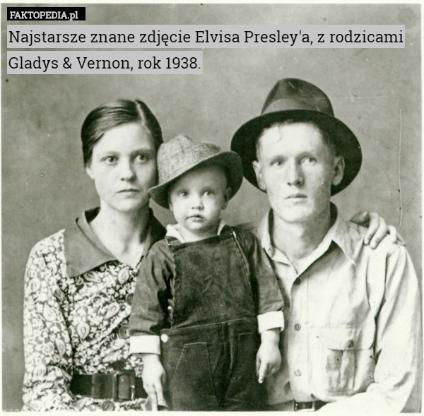 Najstarsze znane zdjęcie Elvisa Presley'a, z rodzicami Gladys & Vernon, rok 1938. 