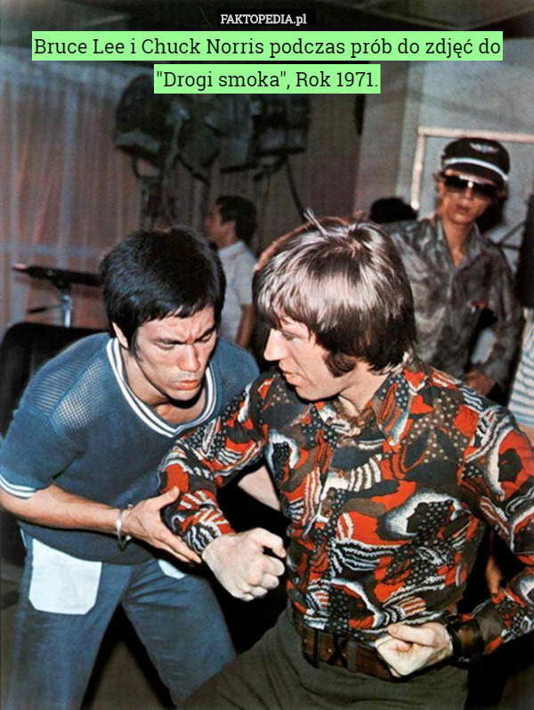 Bruce Lee i Chuck Norris podczas prób do zdjęć do "Drogi smoka", Rok 1971. 