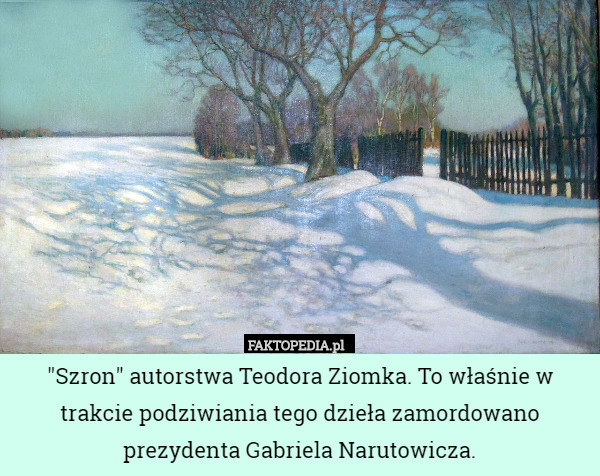 "Szron" autorstwa Teodora Ziomka. To właśnie w trakcie podziwiania tego dzieła zamordowano prezydenta Gabriela Narutowicza. 