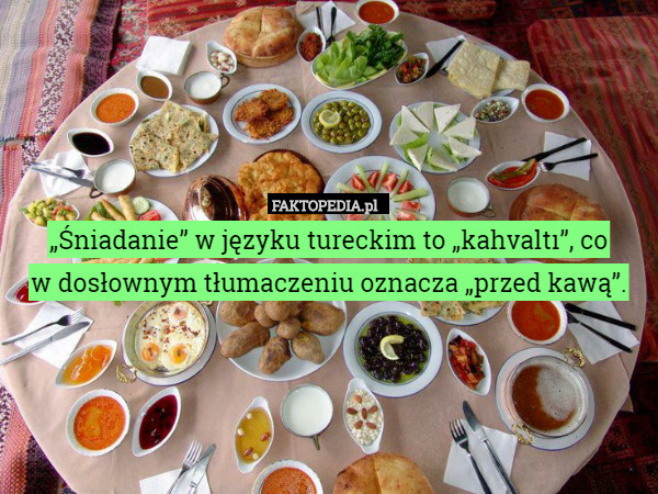 „Śniadanie” w języku tureckim to „kahvaltı”, co
w dosłownym tłumaczeniu oznacza „przed kawą”. 