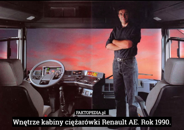 Wnętrze kabiny ciężarówki Renault AE. Rok 1990. 
