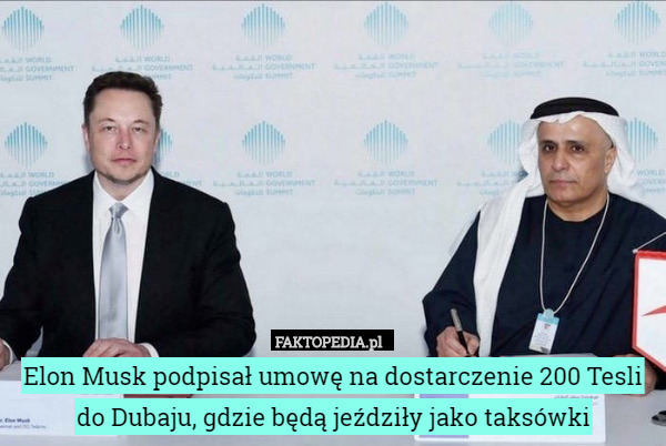Elon Musk podpisał umowę na dostarczenie 200 Tesli do Dubaju, gdzie będą jeździły jako taksówki 