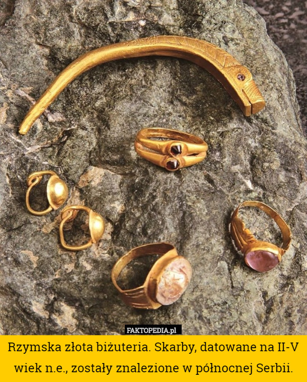 Rzymska złota biżuteria. Skarby, datowane na II-V wiek n.e., zostały znalezione w północnej Serbii. 