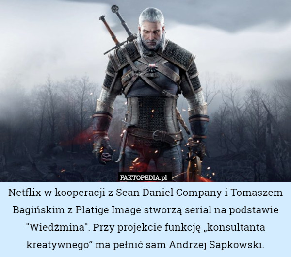 Netflix w kooperacji z Sean Daniel Company i Tomaszem Bagińskim z Platige Image stworzą serial na podstawie "Wiedźmina". Przy projekcie funkcję „konsultanta kreatywnego” ma pełnić sam Andrzej Sapkowski. 