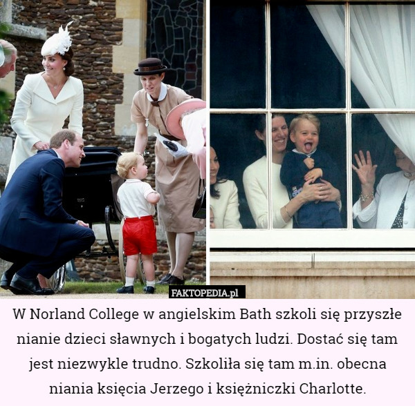 W Norland College w angielskim Bath szkoli się przyszłe nianie dzieci sławnych i bogatych ludzi. Dostać się tam jest niezwykle trudno. Szkoliła się tam m.in. obecna niania księcia Jerzego i księżniczki Charlotte. 