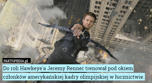 Do roli Hawkeye'a Jeremy Renner trenował pod okiem członków amerykańskiej kadry olimpijskiej w łucznictwie. 