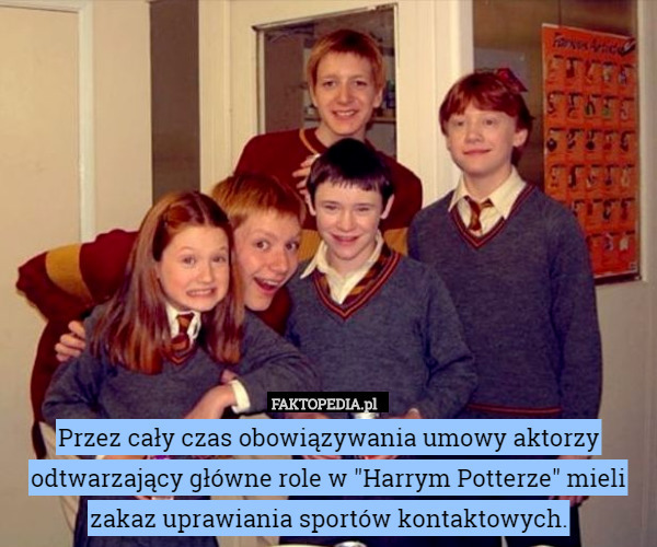 Przez cały czas obowiązywania umowy aktorzy odtwarzający główne role w "Harrym Potterze" mieli zakaz uprawiania sportów kontaktowych. 