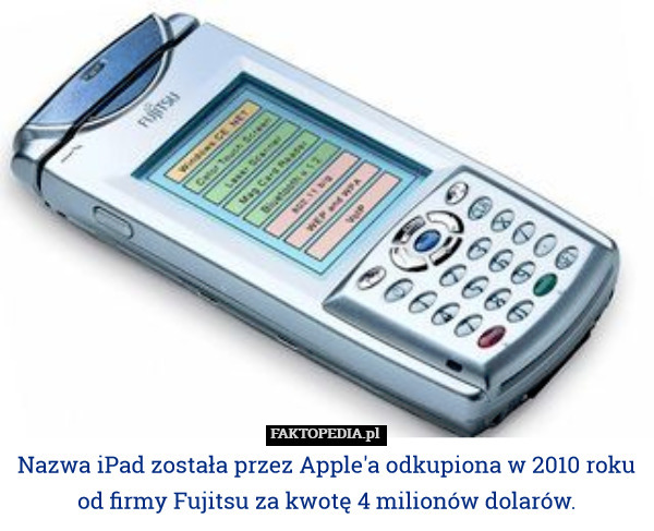 Nazwa iPad została przez Apple'a odkupiona w 2010 roku od firmy Fujitsu za kwotę 4 milionów dolarów. 