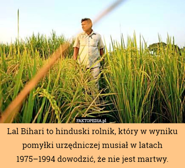 Lal Bihari to hinduski rolnik, który w wyniku pomyłki urzędniczej musiał w latach 1975–1994 dowodzić, że nie jest martwy. 