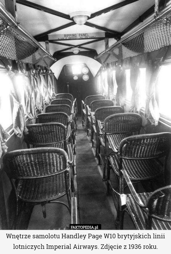 Wnętrze samolotu Handley Page W10 brytyjskich linii lotniczych Imperial Airways. Zdjęcie z 1936 roku. 