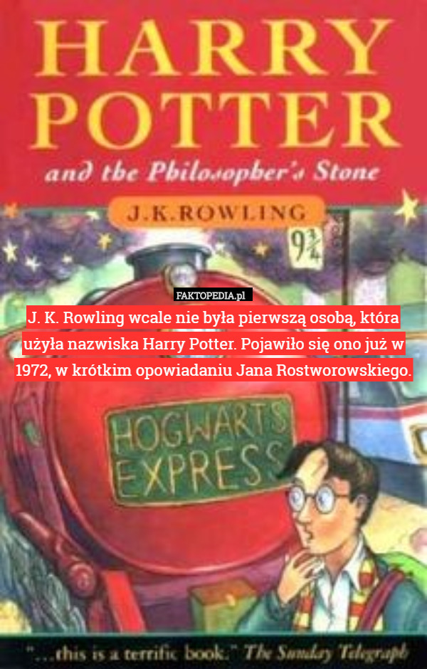 J. K. Rowling wcale nie była pierwszą osobą, która użyła nazwiska Harry Potter. Pojawiło się ono już w 1972, w krótkim opowiadaniu Jana Rostworowskiego. 