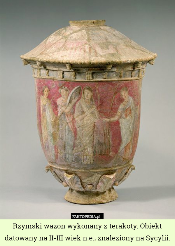 Rzymski wazon wykonany z terakoty. Obiekt datowany na II-III wiek n.e.; znaleziony na Sycylii. 