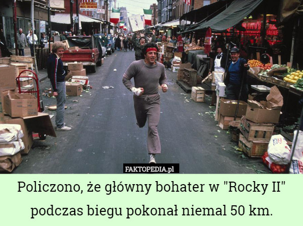 Policzono, że główny bohater w "Rocky II" podczas biegu pokonał niemal 50 km. 