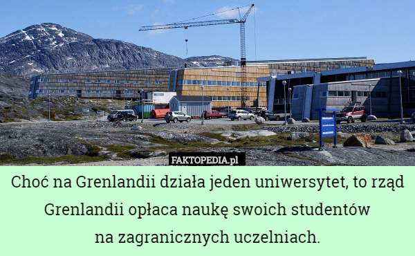 Choć na Grenlandii działa jeden uniwersytet, to rząd Grenlandii opłaca naukę swoich studentów
na zagranicznych uczelniach. 