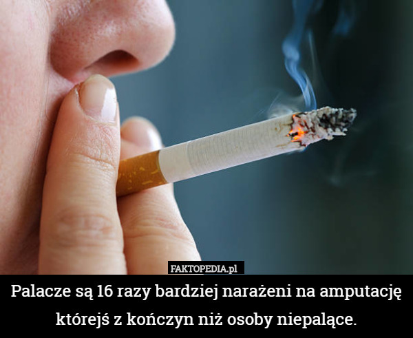 Palacze są 16 razy bardziej narażeni na amputację którejś z kończyn niż osoby niepalące. 