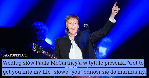 Według słów Paula McCartney'a w tytule piosenki "Got to get you into my life" słowo "you" odnosi się do marihuany. 
