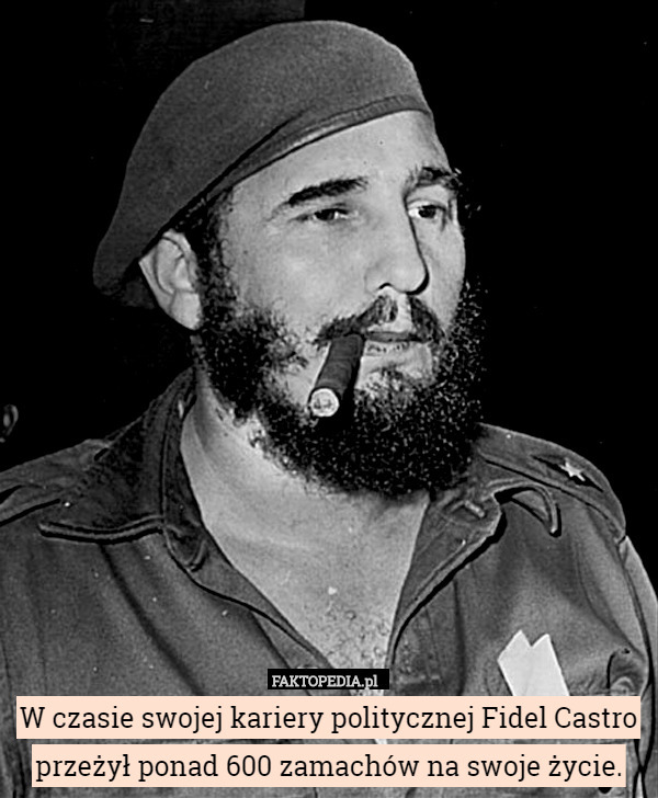W czasie swojej kariery politycznej Fidel Castro przeżył ponad 600 zamachów na swoje życie. 