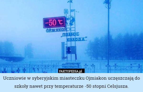 Uczniowie w syberyjskim miasteczku Ojmiakon uczęszczają do szkoły nawet przy temperaturze -50 stopni Celsjusza. 