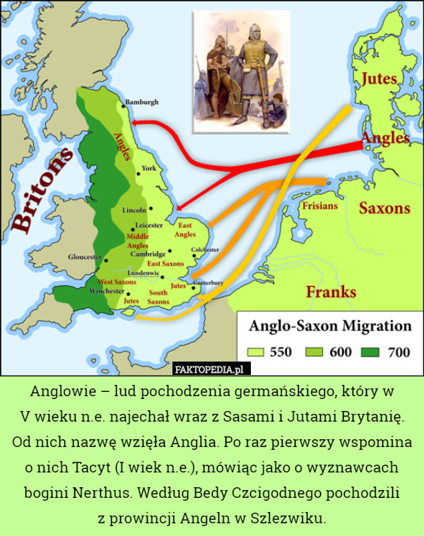 Anglowie – lud pochodzenia germańskiego, który w
 V wieku n.e. najechał wraz z Sasami i Jutami Brytanię.
 Od nich nazwę wzięła Anglia. Po raz pierwszy wspomina o nich Tacyt (I wiek n.e.), mówiąc jako o wyznawcach bogini Nerthus. Według Bedy Czcigodnego pochodzili
 z prowincji Angeln w Szlezwiku. 