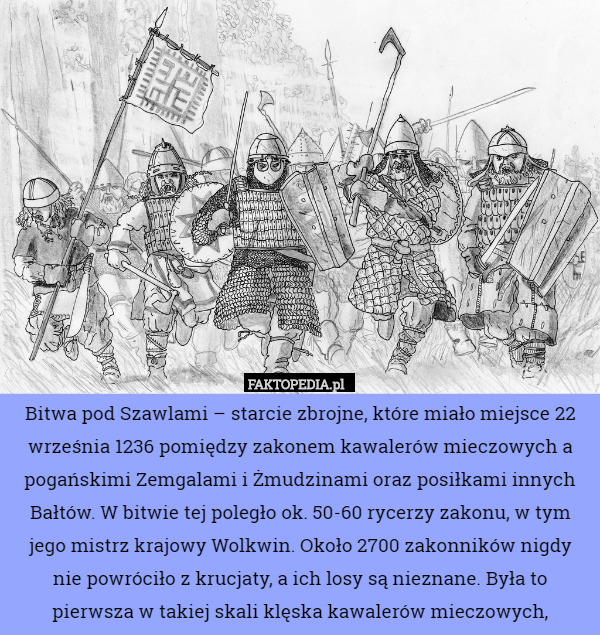 Bitwa pod Szawlami – starcie zbrojne, które miało miejsce 22 września 1236 pomiędzy zakonem kawalerów mieczowych a pogańskimi Zemgalami i Żmudzinami oraz posiłkami innych Bałtów. W bitwie tej poległo ok. 50-60 rycerzy zakonu, w tym jego mistrz krajowy Wolkwin. Około 2700 zakonników nigdy nie powróciło z krucjaty, a ich losy są nieznane. Była to pierwsza w takiej skali klęska kawalerów mieczowych, 