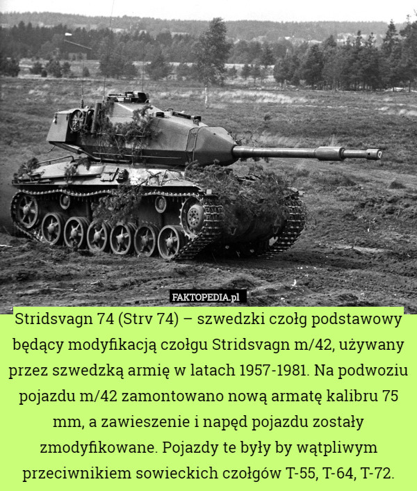 Stridsvagn 74 (Strv 74) – szwedzki czołg podstawowy będący modyfikacją czołgu Stridsvagn m/42, używany przez szwedzką armię w latach 1957-1981. Na podwoziu pojazdu m/42 zamontowano nową armatę kalibru 75 mm, a zawieszenie i napęd pojazdu zostały zmodyfikowane. Pojazdy te były by wątpliwym przeciwnikiem sowieckich czołgów T-55, T-64, T-72. 
