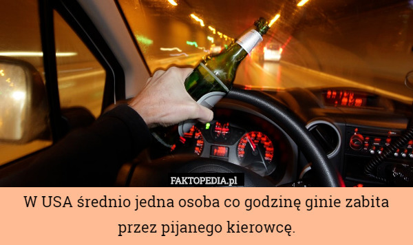 W USA średnio jedna osoba co godzinę ginie zabita przez pijanego kierowcę. 