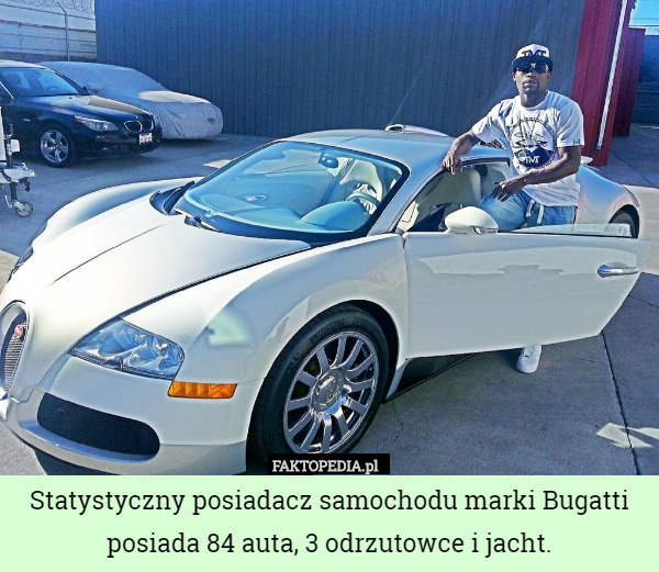 Statystyczny posiadacz samochodu marki Bugatti posiada 84 auta, 3 odrzutowce i jacht. 