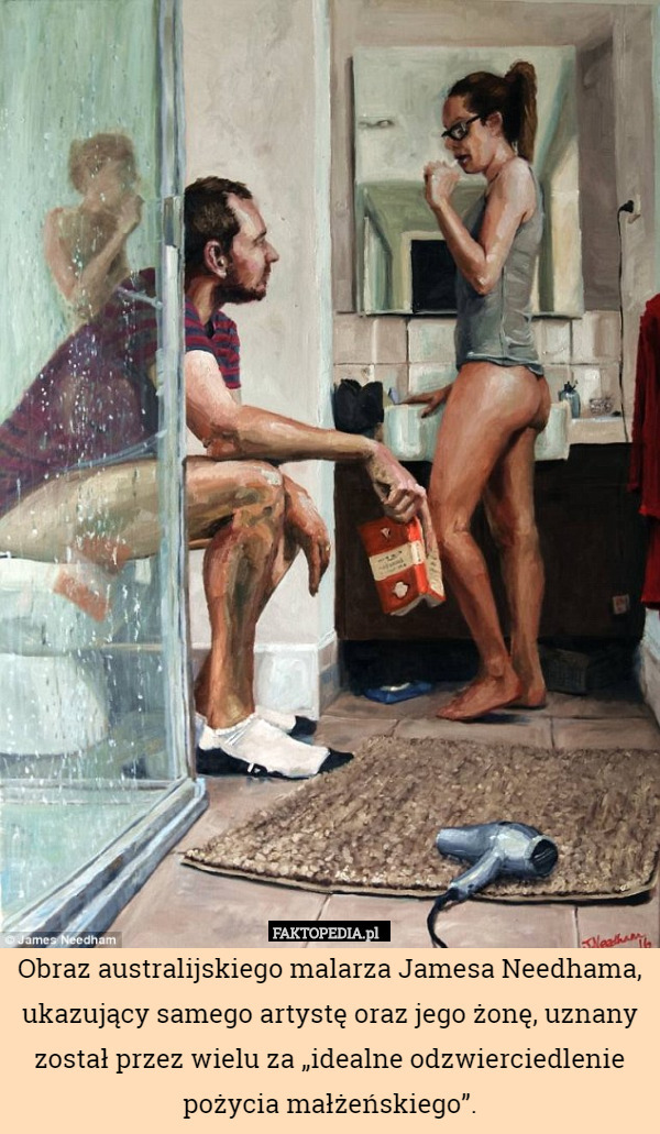 Obraz australijskiego malarza Jamesa Needhama, ukazujący samego artystę oraz jego żonę, uznany został przez wielu za „idealne odzwierciedlenie pożycia małżeńskiego”. 