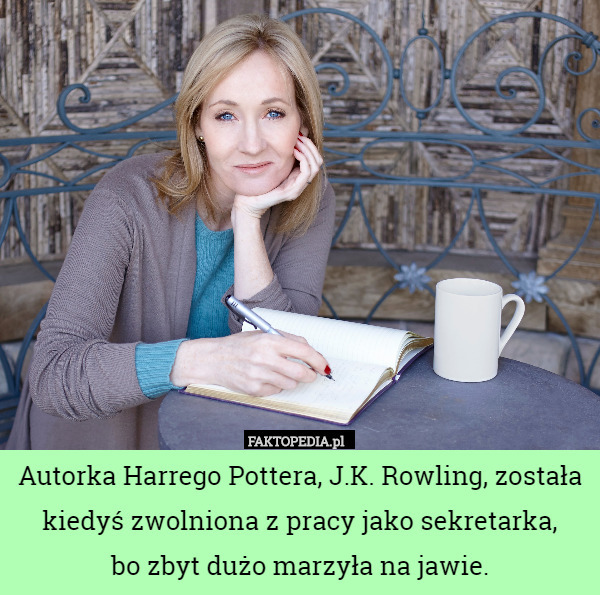 Autorka Harrego Pottera, J.K. Rowling, została kiedyś zwolniona z pracy jako sekretarka,
 bo zbyt dużo marzyła na jawie. 