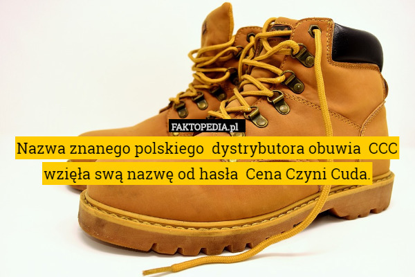 Nazwa znanego polskiego  dystrybutora obuwia  CCC wzięła swą nazwę od hasła  Cena Czyni Cuda. 