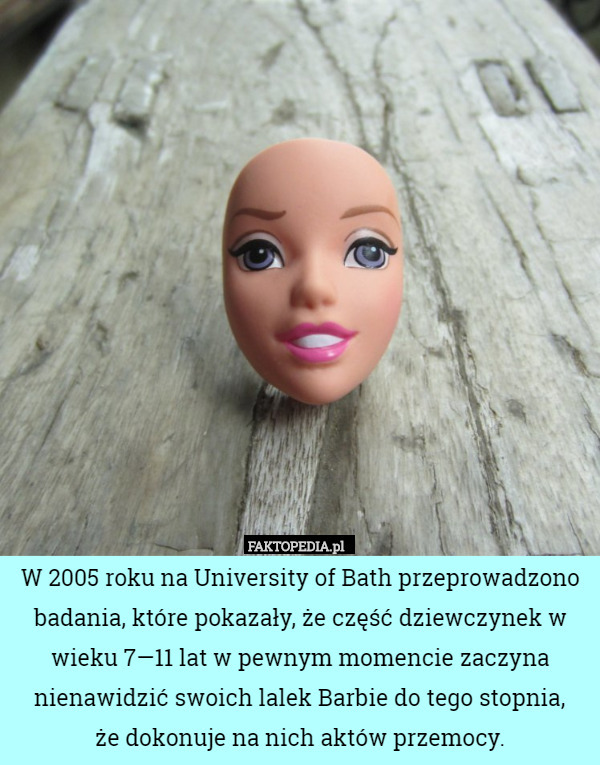 W 2005 roku na University of Bath przeprowadzono badania, które pokazały, że część dziewczynek w wieku 7—11 lat w pewnym momencie zaczyna nienawidzić swoich lalek Barbie do tego stopnia,
że dokonuje na nich aktów przemocy. 