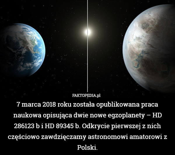 7 marca 2018 roku została opublikowana praca naukowa opisująca dwie nowe egzoplanety – HD 286123 b i HD 89345 b. Odkrycie pierwszej z nich częściowo zawdzięczamy astronomowi amatorowi z Polski. 