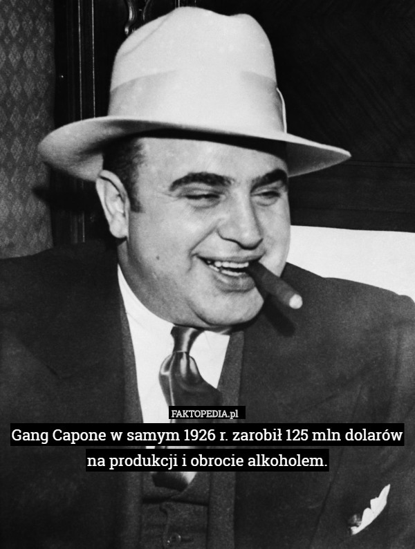 Gang Capone w samym 1926 r. zarobił 125 mln dolarów na produkcji i obrocie alkoholem. 